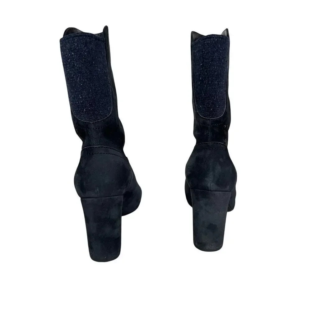 Authentic Chanel Navy Blue Suede Boots with CC Logo Size 37 Size US 7